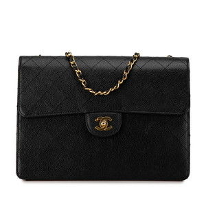 Chanel 30 Single Flap Chain Bag Caviar Skin Black